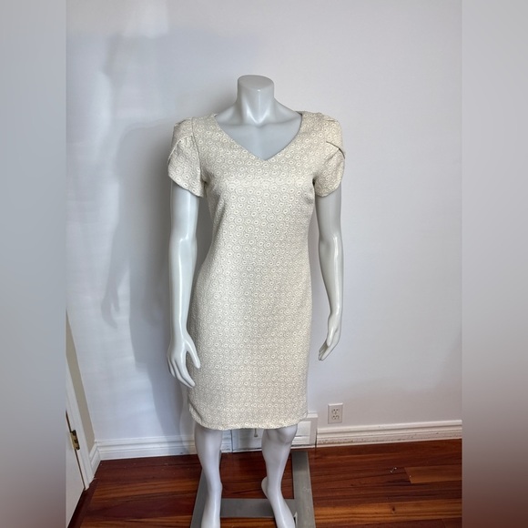 FRANK LYMAN - Champagne Tulip Sleeve Dress with V-neck. Size 4 - Picture 7 of 12